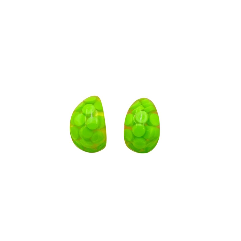 Lime Green Acrylic Resin Chunky C Hoop Earrings Neon Retro Mod 90s Y2K